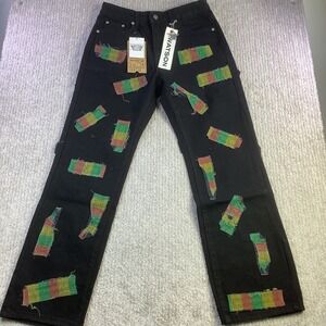 Watson Denim Black Jeans Mens Size 32 (Actual 30 x 31) Rasta Patches NWT